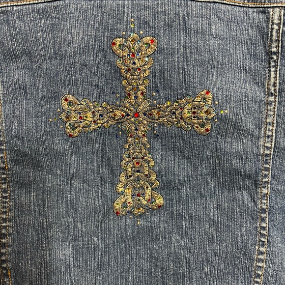 Trilllogy Jeweled Cross Denim Jacket - Picture 6 of 7